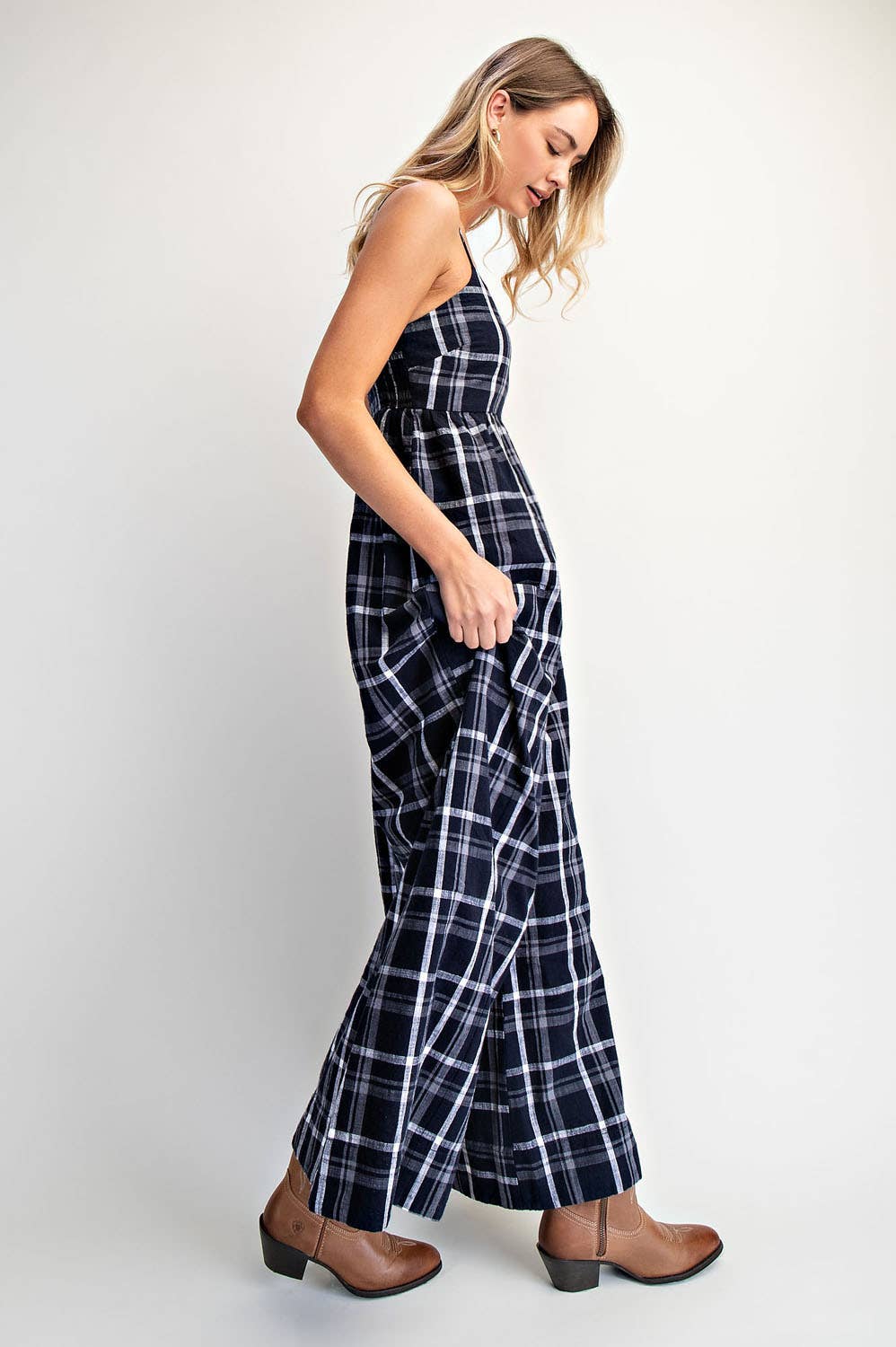 Gingham Checkered Wide-leg Onesie - Boho Jumpsuit