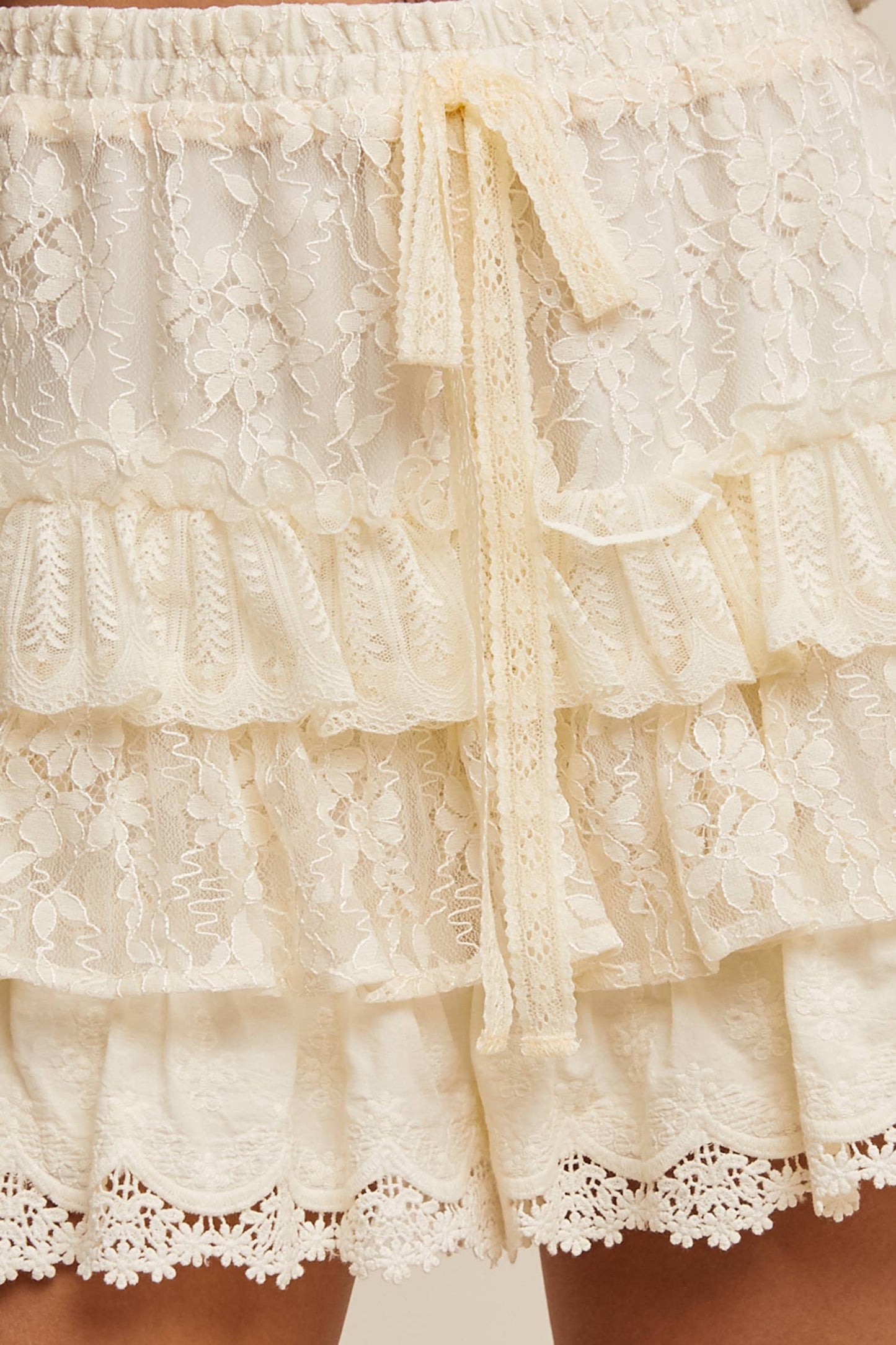 Lace Tiered Shorts with Ruffle Details