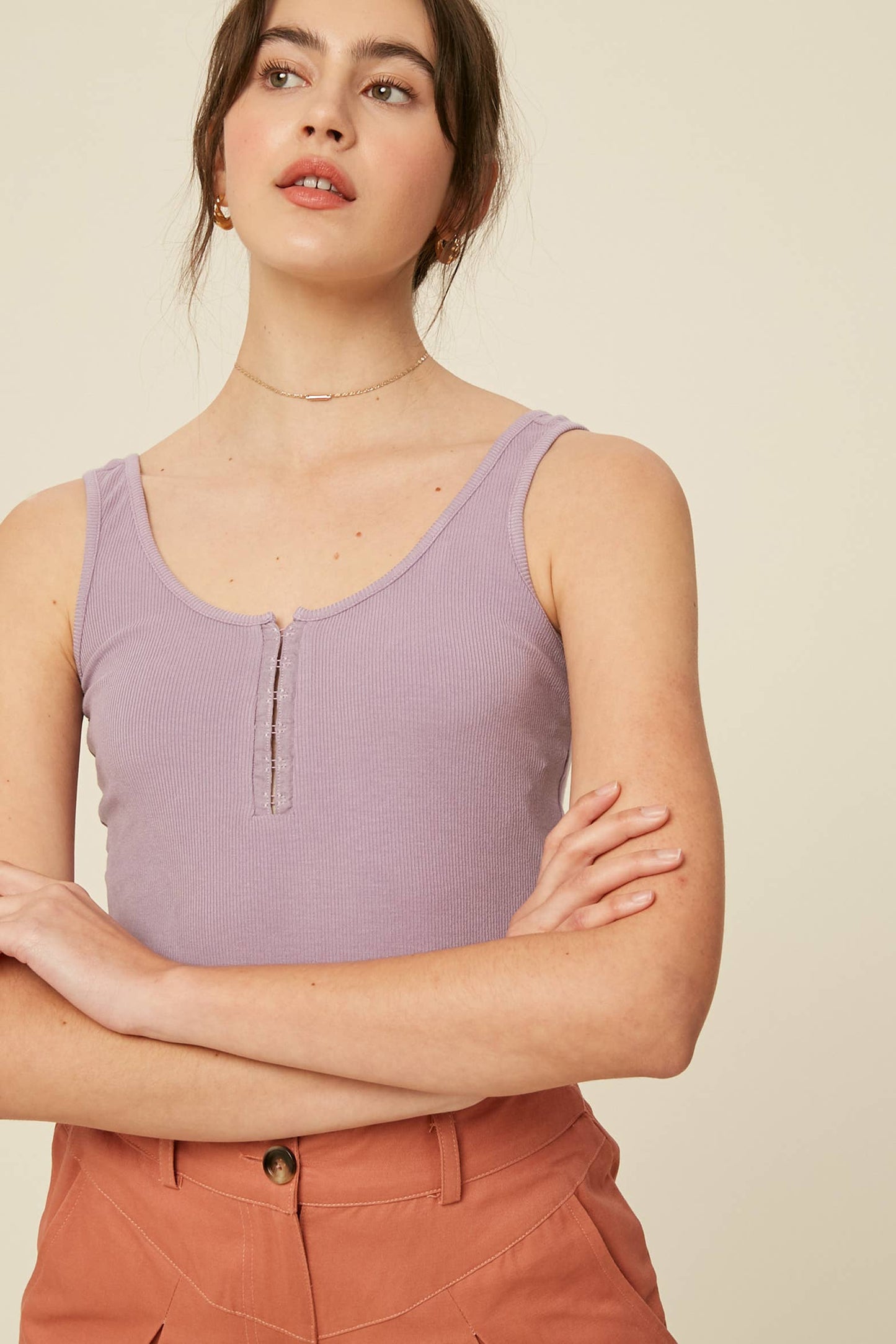 Ribbed Henley Tank Top