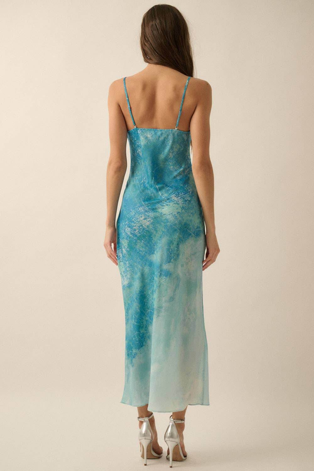 Tie Dye-Print Satin Bias-Cut Maxi Dress - SAUVAGE ZSA™
