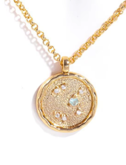 Celestial Zodiac Coin and CZ Necklaces - 14K gold - Birthday Gift