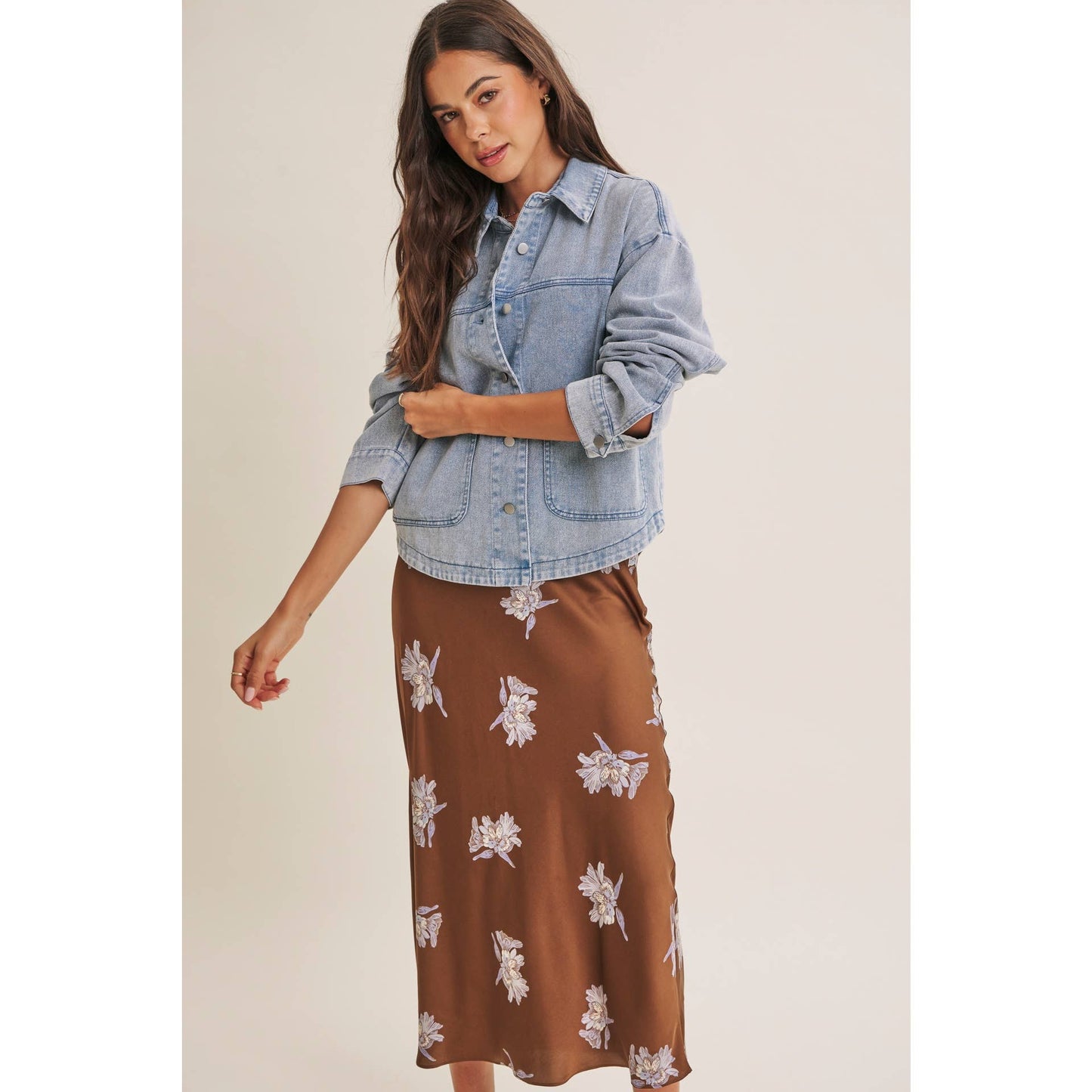 Date Night Satin Floral Midi Skirt