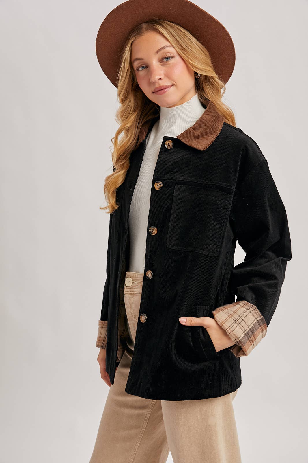 Corduroy Barn Jacket with Inner Plaid Lining