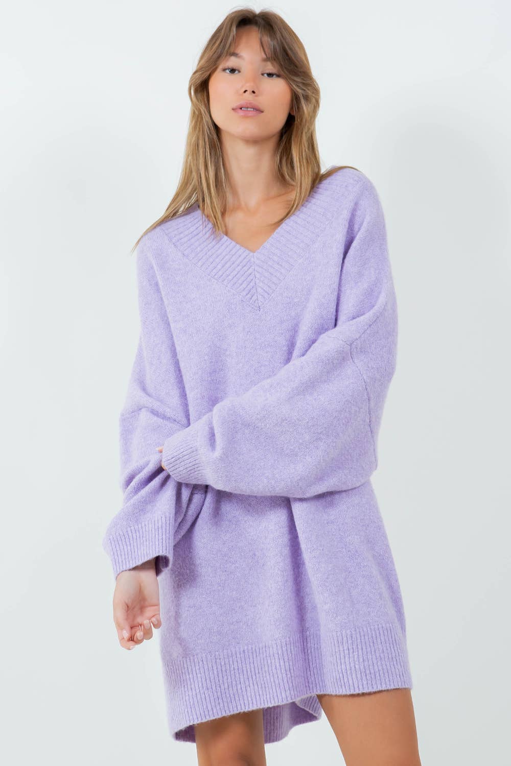 Oversized V-Neck Fuzzy Knitted Sweater