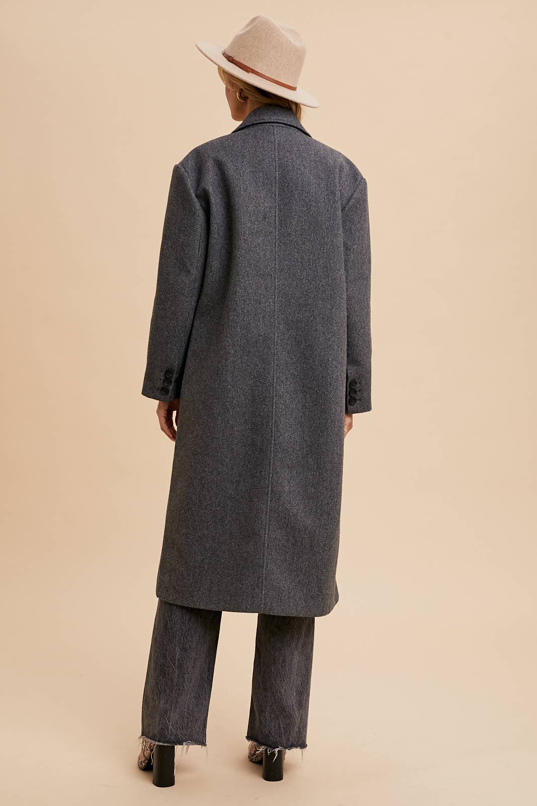 Double Breasted  Lapel Duster Felt Pea Coat