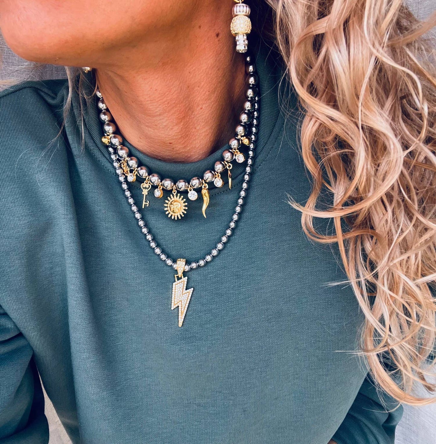Stunning Grecian Silver and Gold Charm Necklace