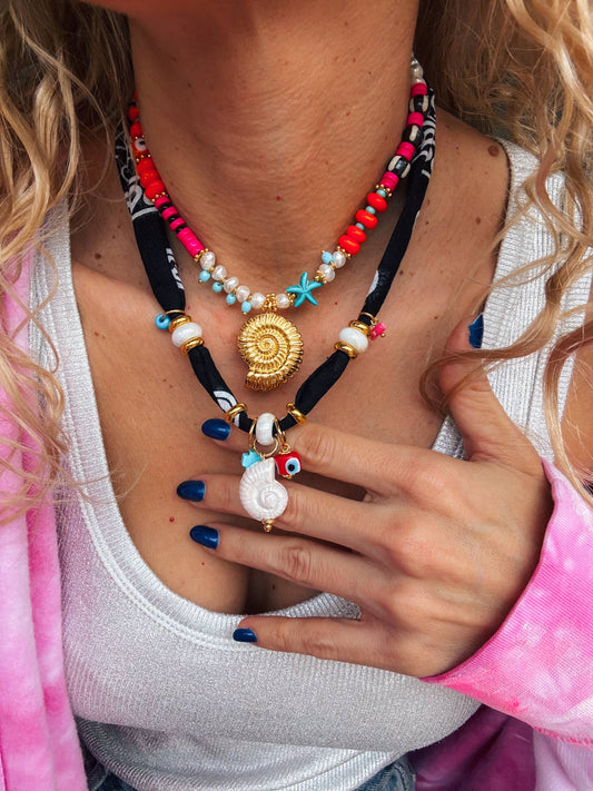 Colorful Beaded Gold Shell Necklace