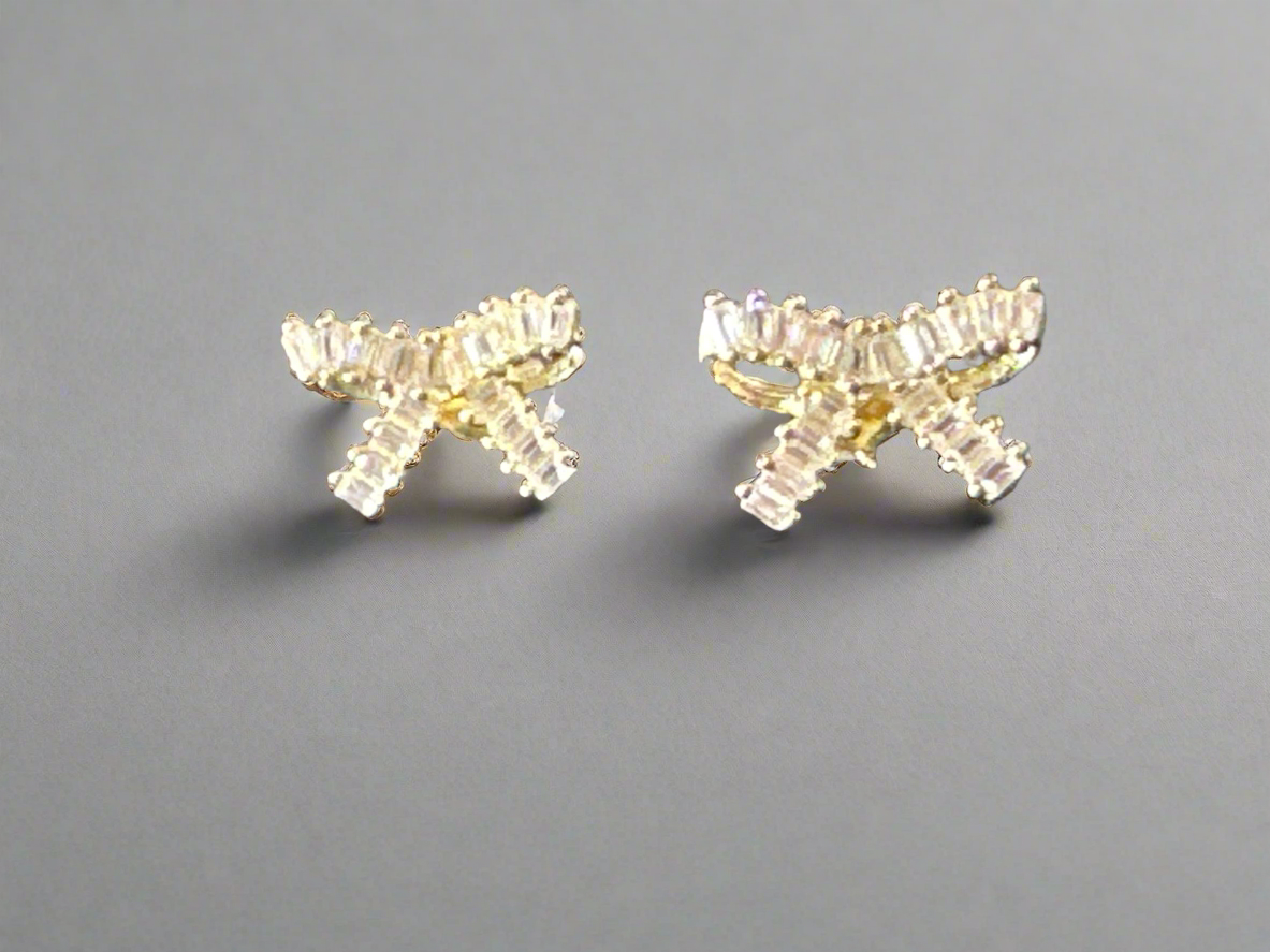 Baguette Bow Stud Earrings