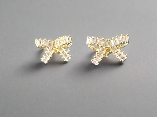 Baguette Bow Stud Earrings