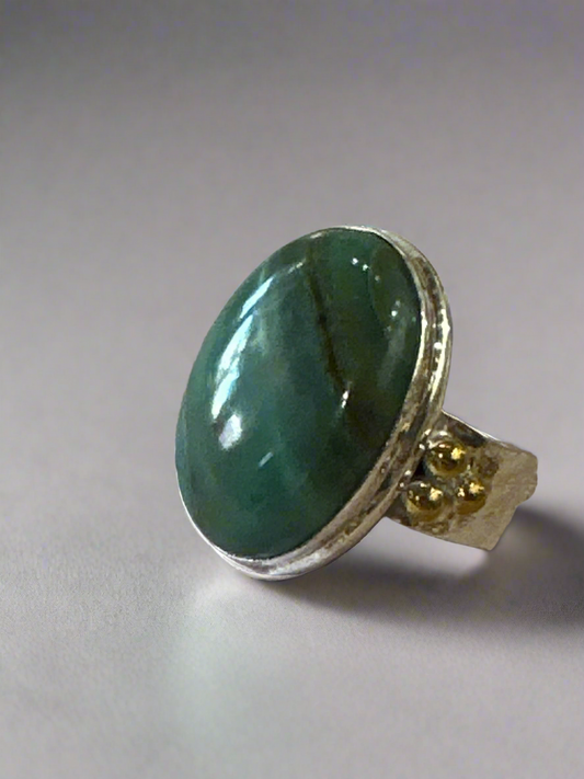 Green Prase Jasper Sterling Silver Ring Size 10