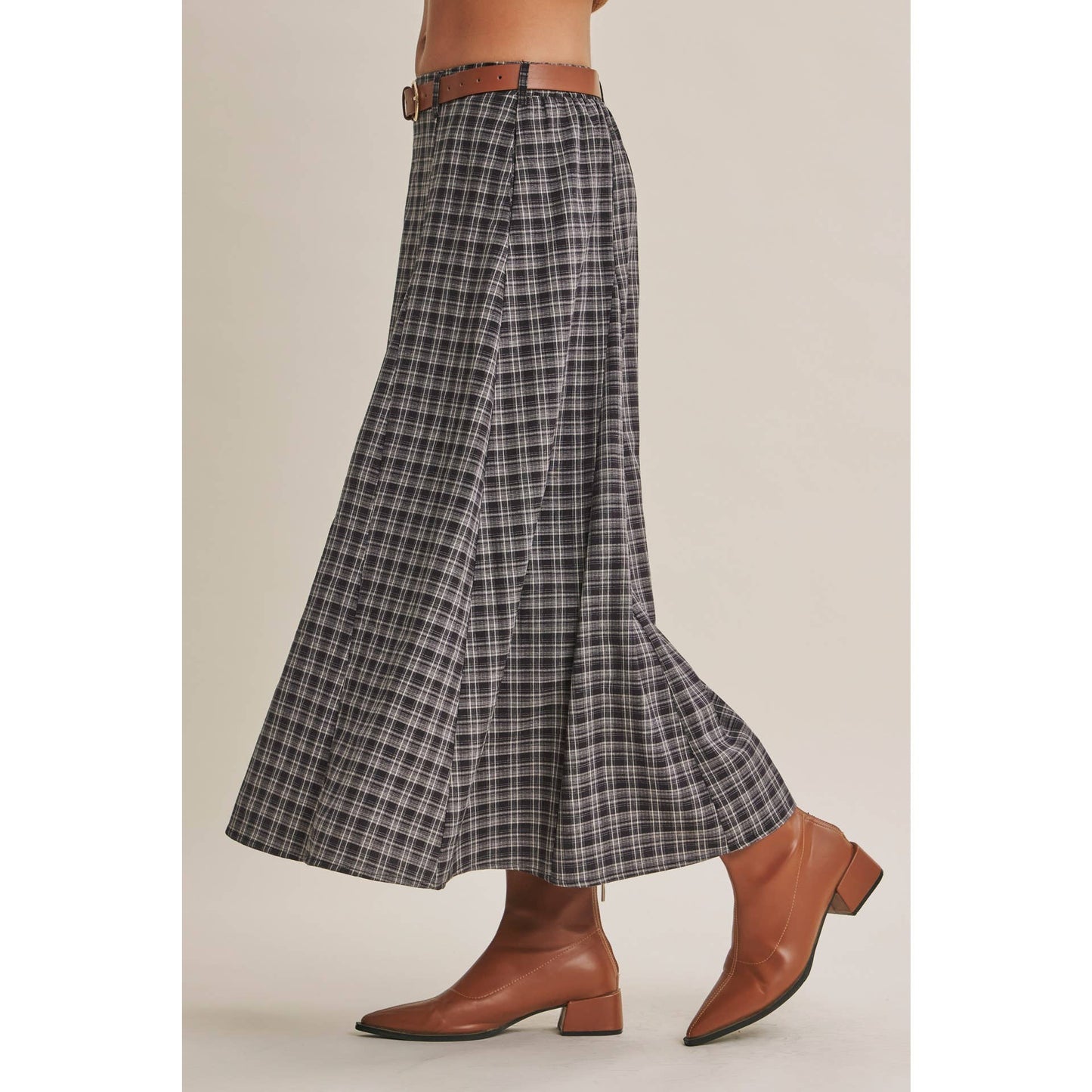 Heritage Plaid Flare Maxi Skirt with Belt