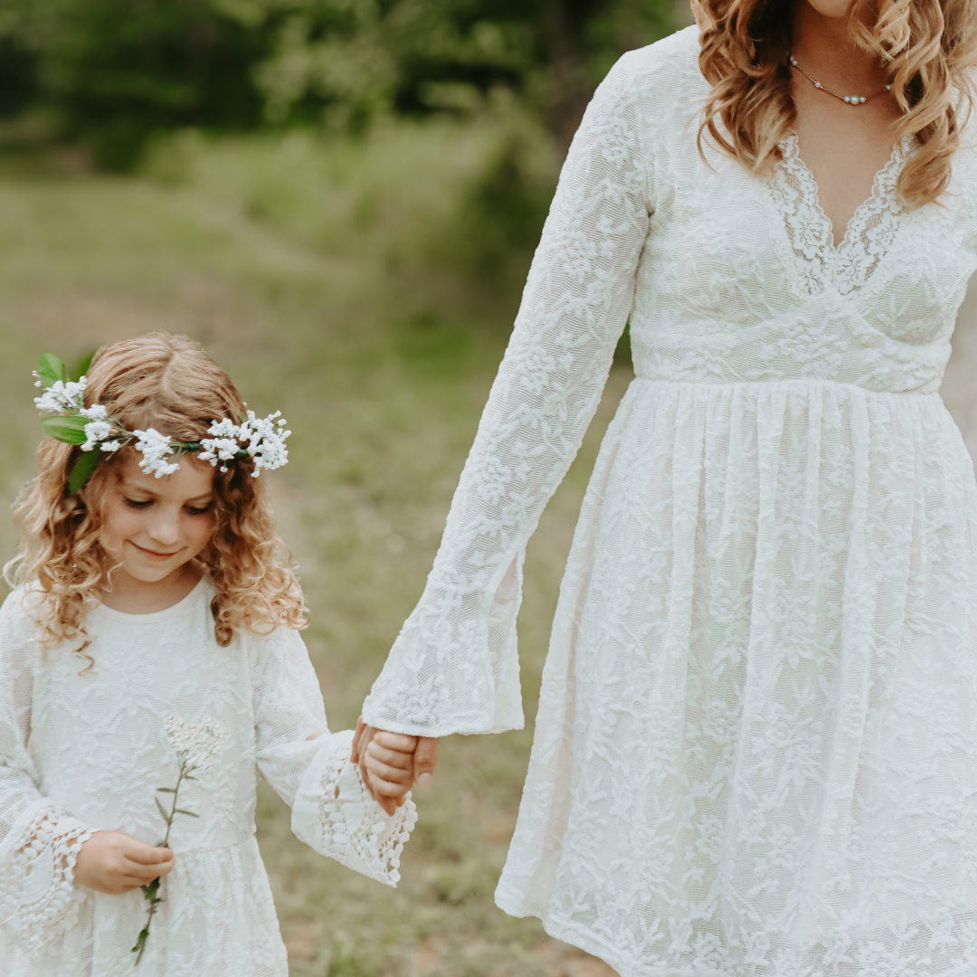 Ivory Lace Mommy & Me Bridal Dress - Flower Girl Dress - Wedding Girl