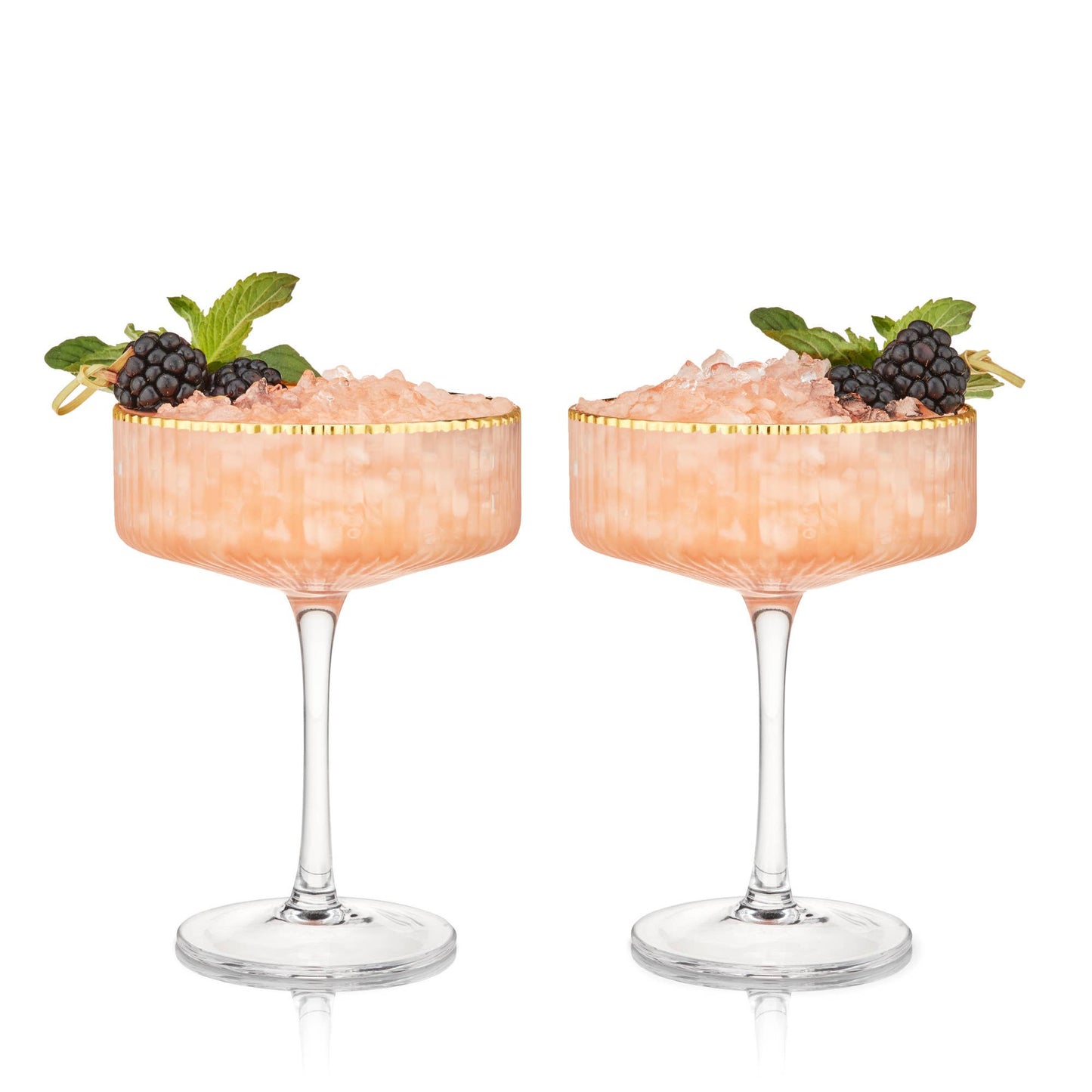 Deco Meridian Gold Rimmed Crystal Coupe Cocktail Glasses Set of 2
