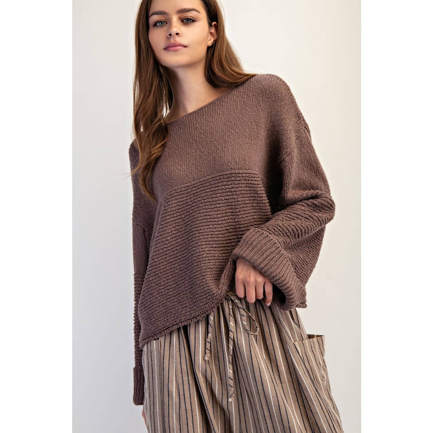Textured Boat Neck Cotton Sweater