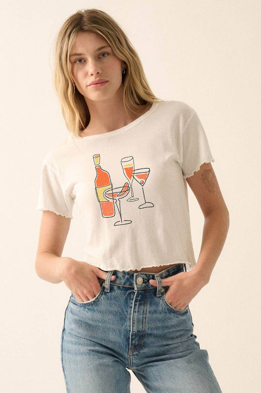Hand-Drawn Cocktails Cropped Graphic Baby Tee - SAUVAGE ZSA™