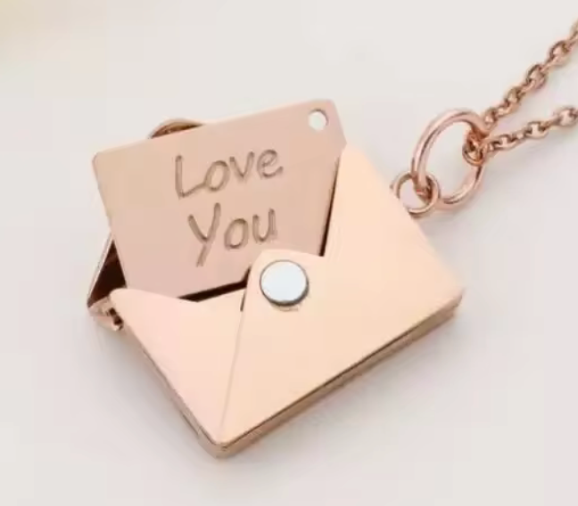 Love Letter 14K Gold Steel  Envelope and Letter necklace