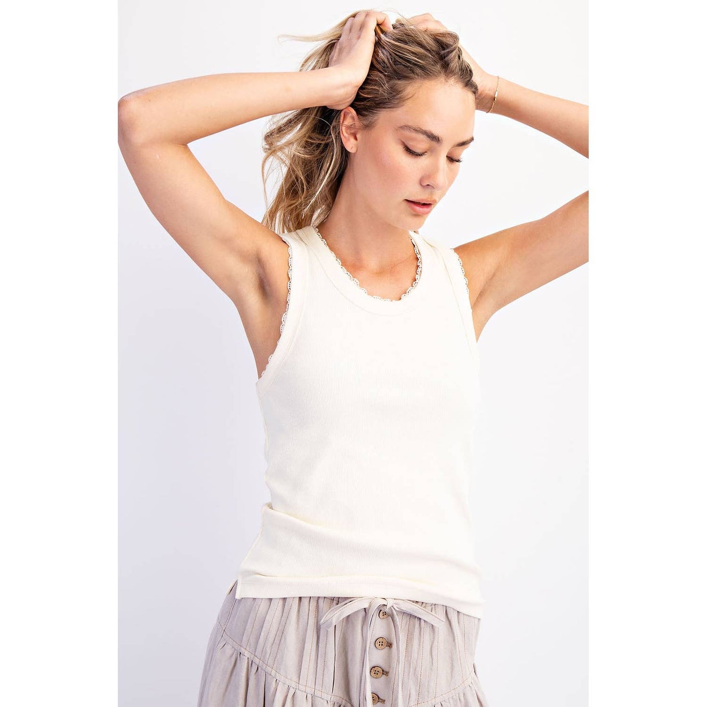 Lace Trim Ribbed Tank Top