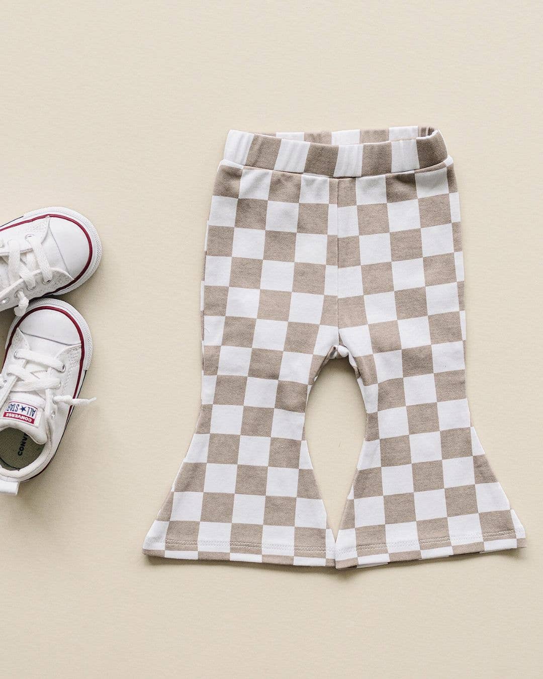 Checkered Flare Kids Pants - Grey