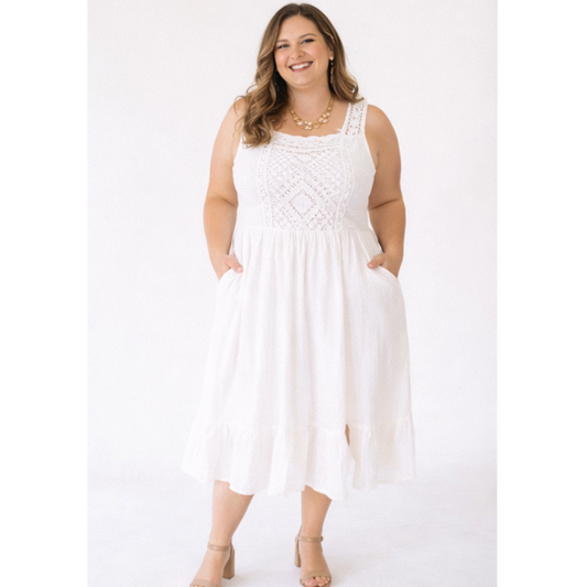 Soft White Crochet Dress - Women