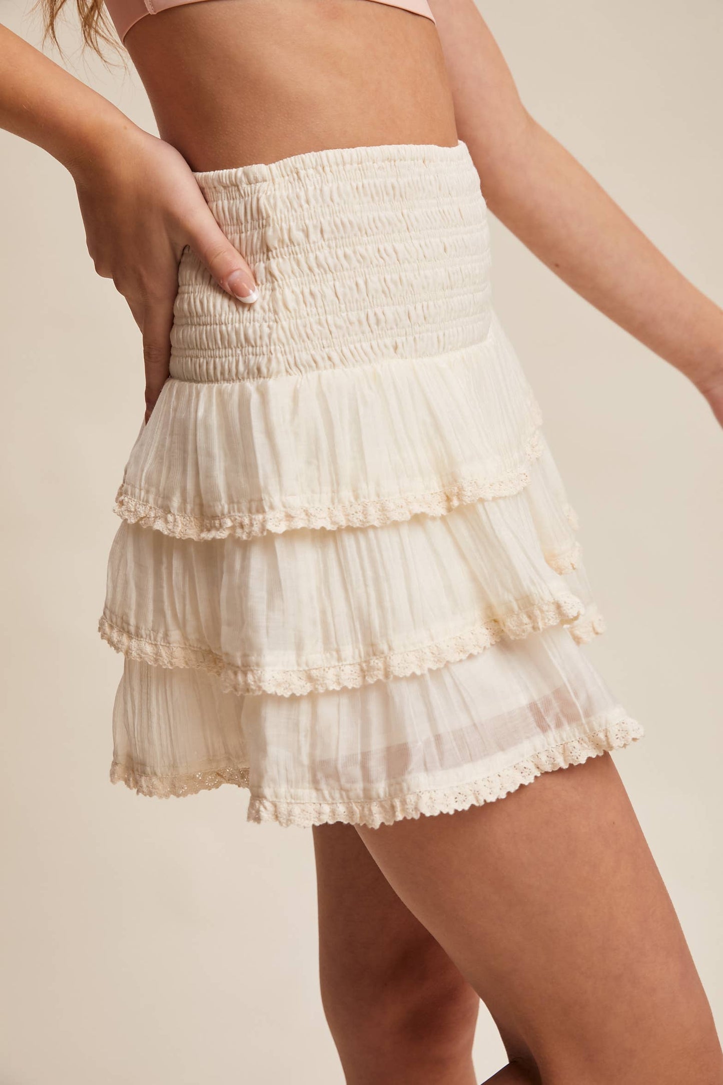 Boho Tiered Ruffle Lace Trim Skort