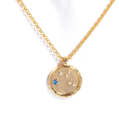 Celestial Zodiac Coin and CZ Necklaces - 14K gold - Birthday Gift