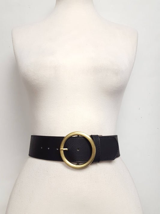 Bohemian Wide Width Belt with Round Gold Buckle