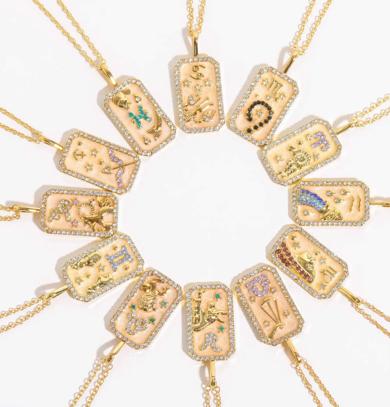 Aries Necklace - Enamel and Crystal Tarot Card Astrological Zodiac