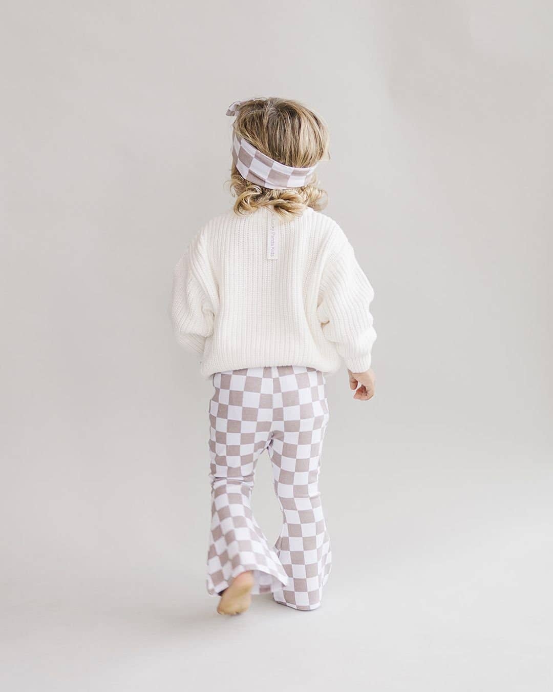 Checkered Flare Kids Pants - Grey
