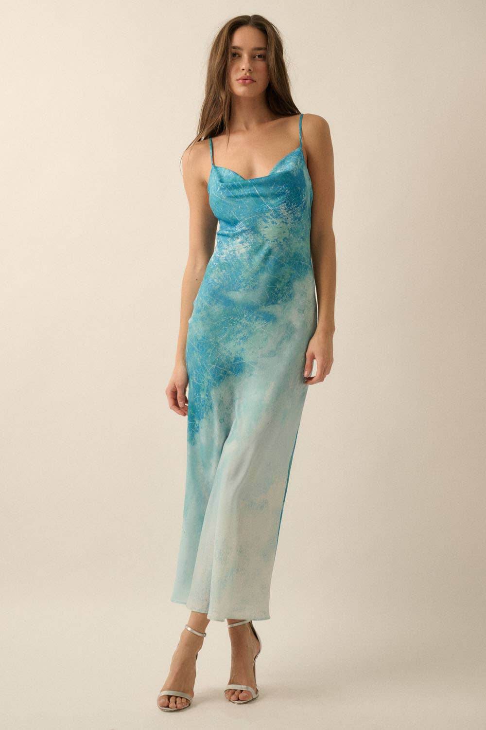 Tie Dye-Print Satin Bias-Cut Maxi Dress - SAUVAGE ZSA™