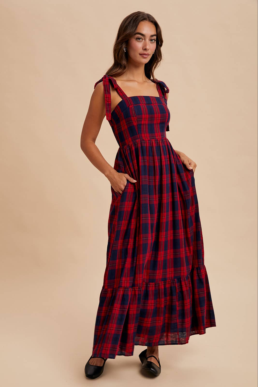 Tartan Red Plaid Cotton Maxi Dress