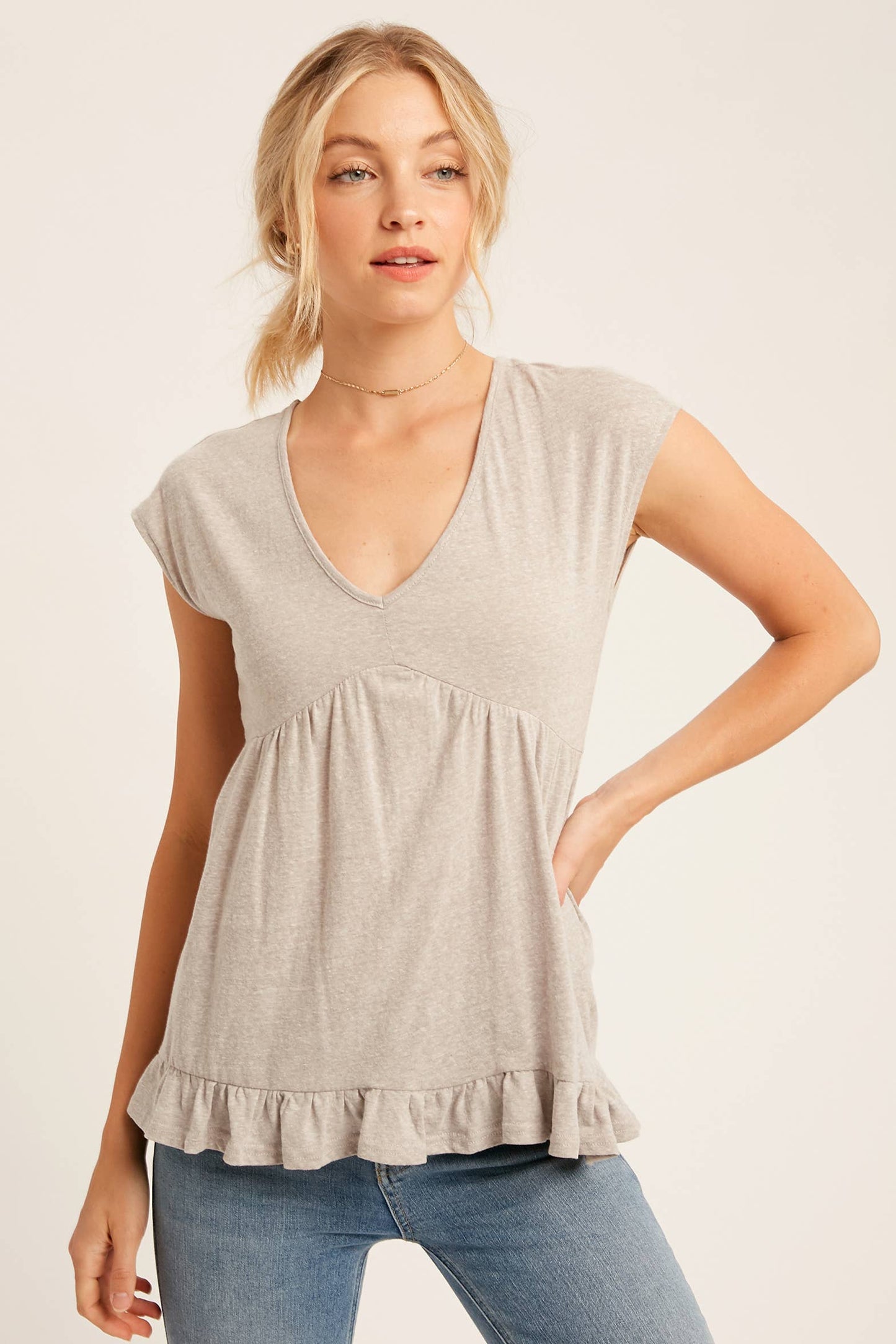 V-Neck Grey Babydoll Tee Shirt