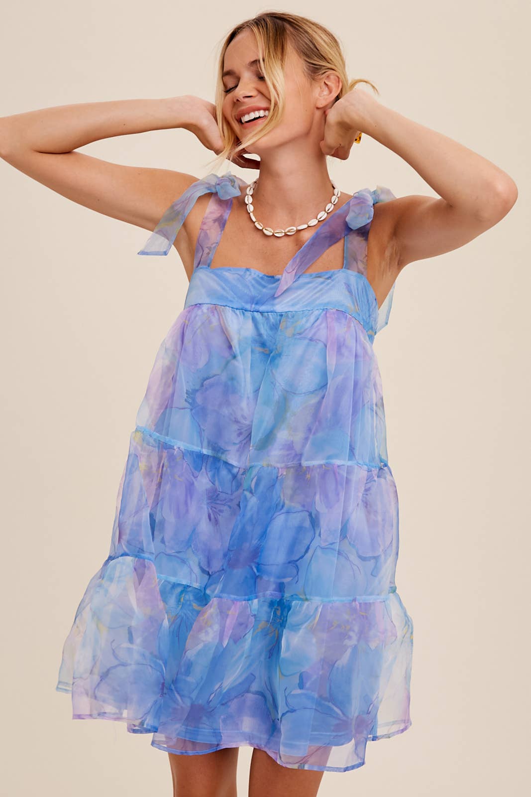 Watercolor Floral Organza Mini Dress