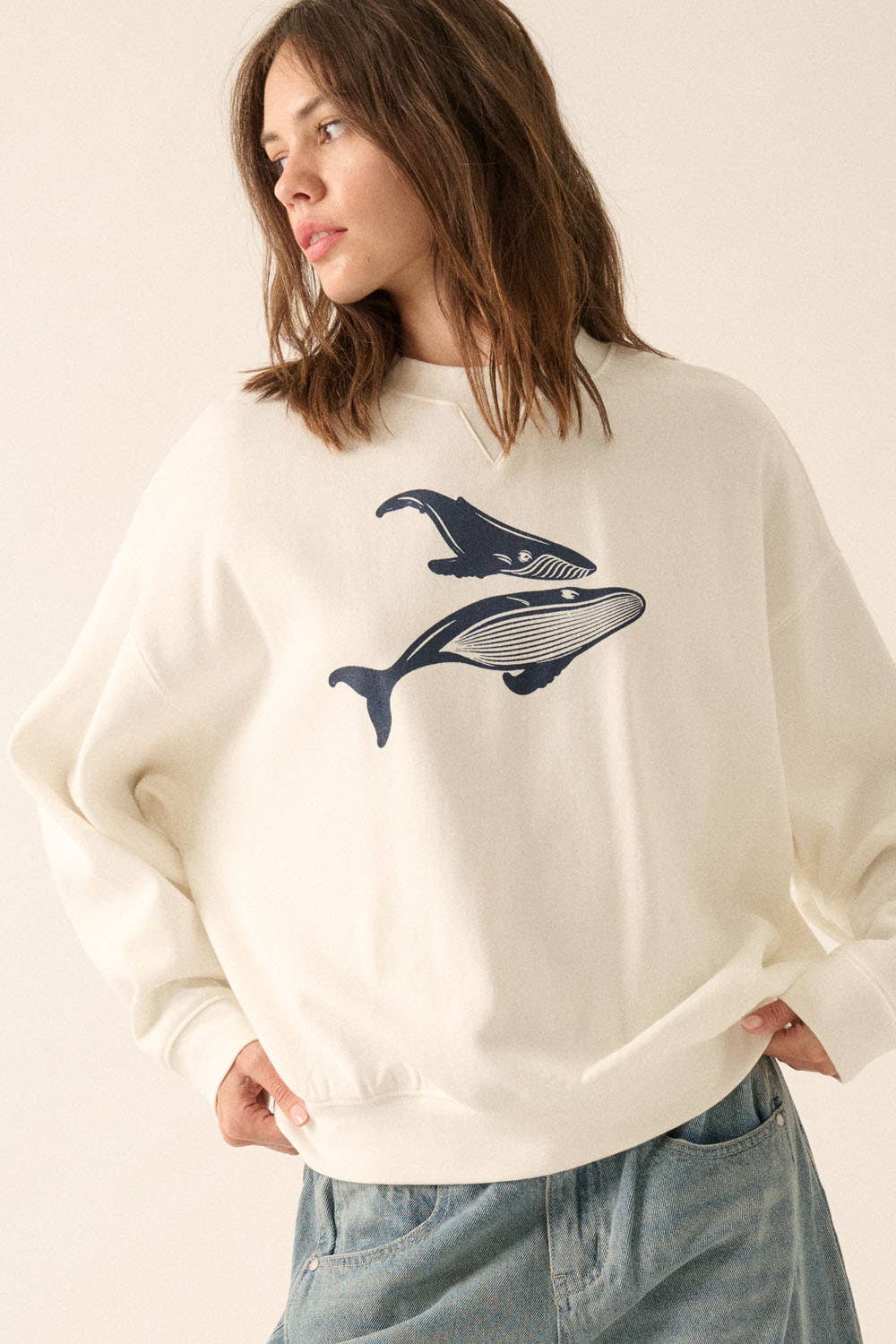Whale Mother and Calf Graphic Pullover Sweater