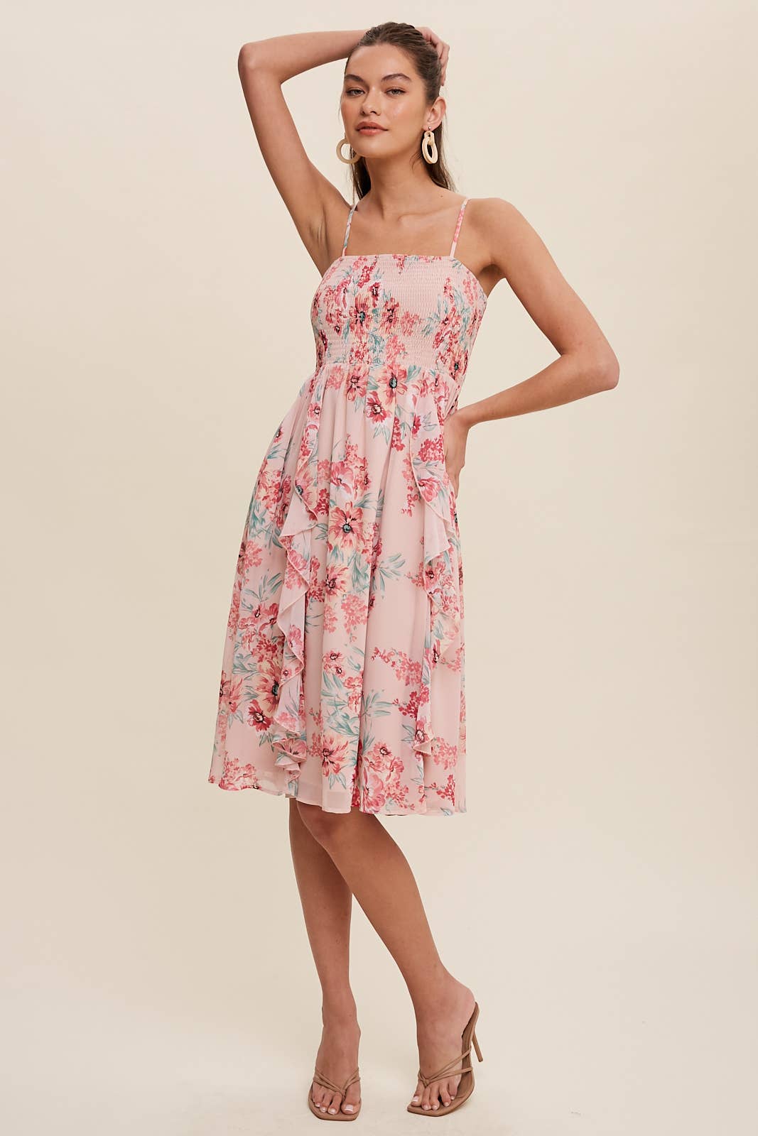 Pretty Pink Floral Chiffon Midi Dress