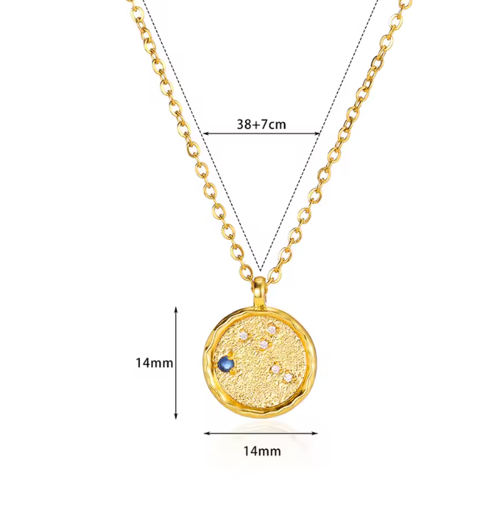 Celestial Zodiac Coin and CZ Necklaces - 14K gold - Birthday Gift