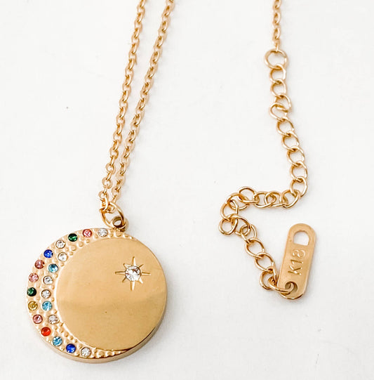 Crescent Moon 14K Gold stainless steel Coin Necklace