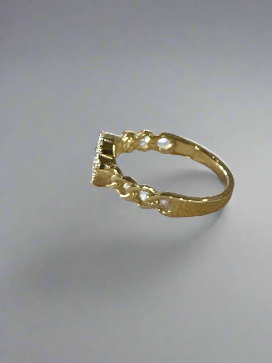 Woven Gold Plated Sterling Silver Ring with Mother of Pearl and Crystal Clover Size 6.5