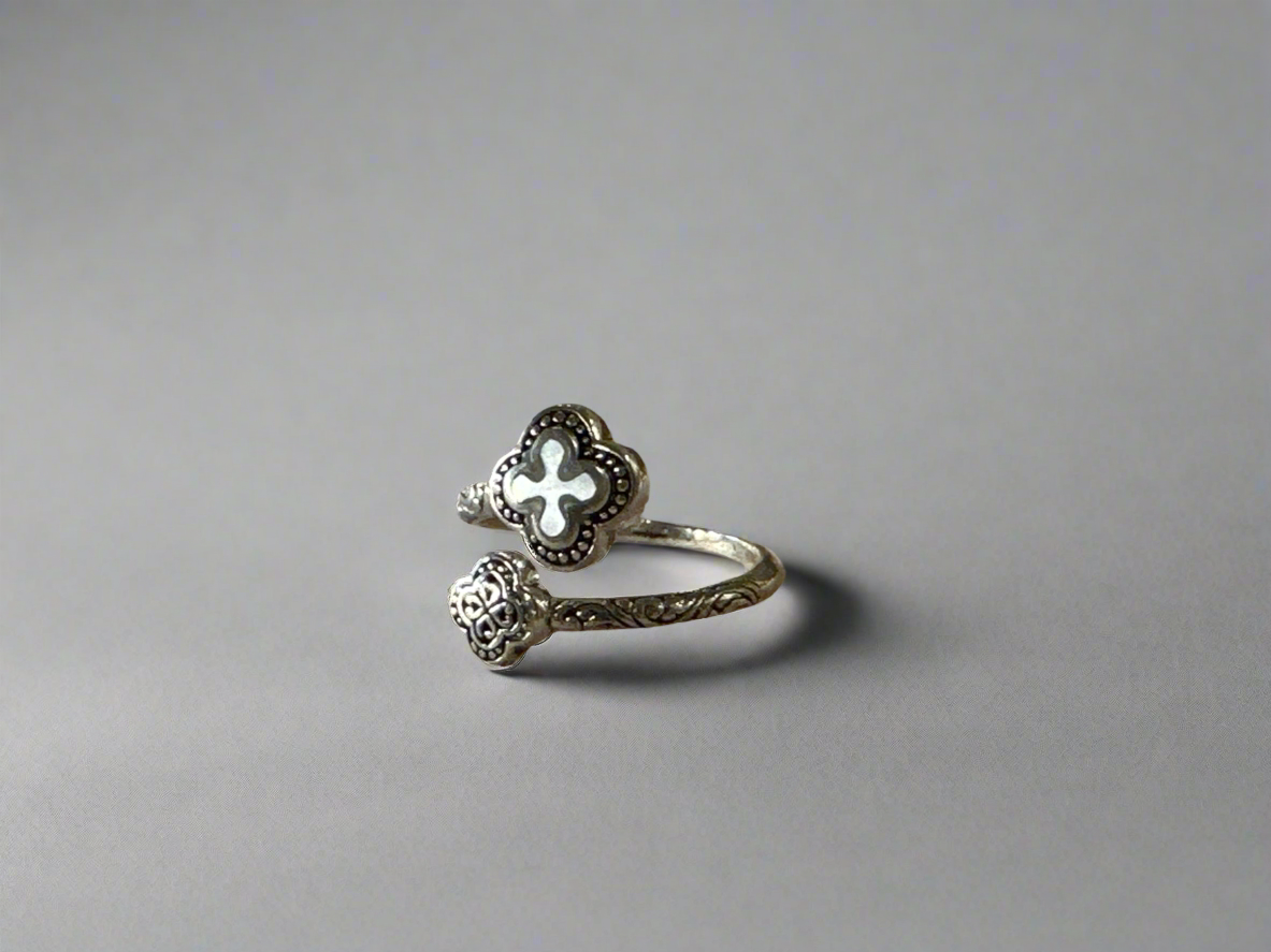 Balinese Mother of Pearl and Clover Wrap Ring