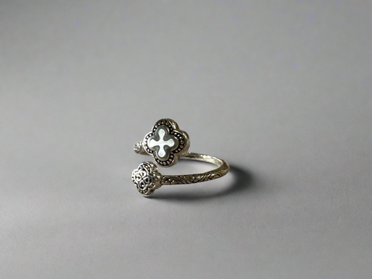 Balinese Mother of Pearl and Clover Wrap Ring