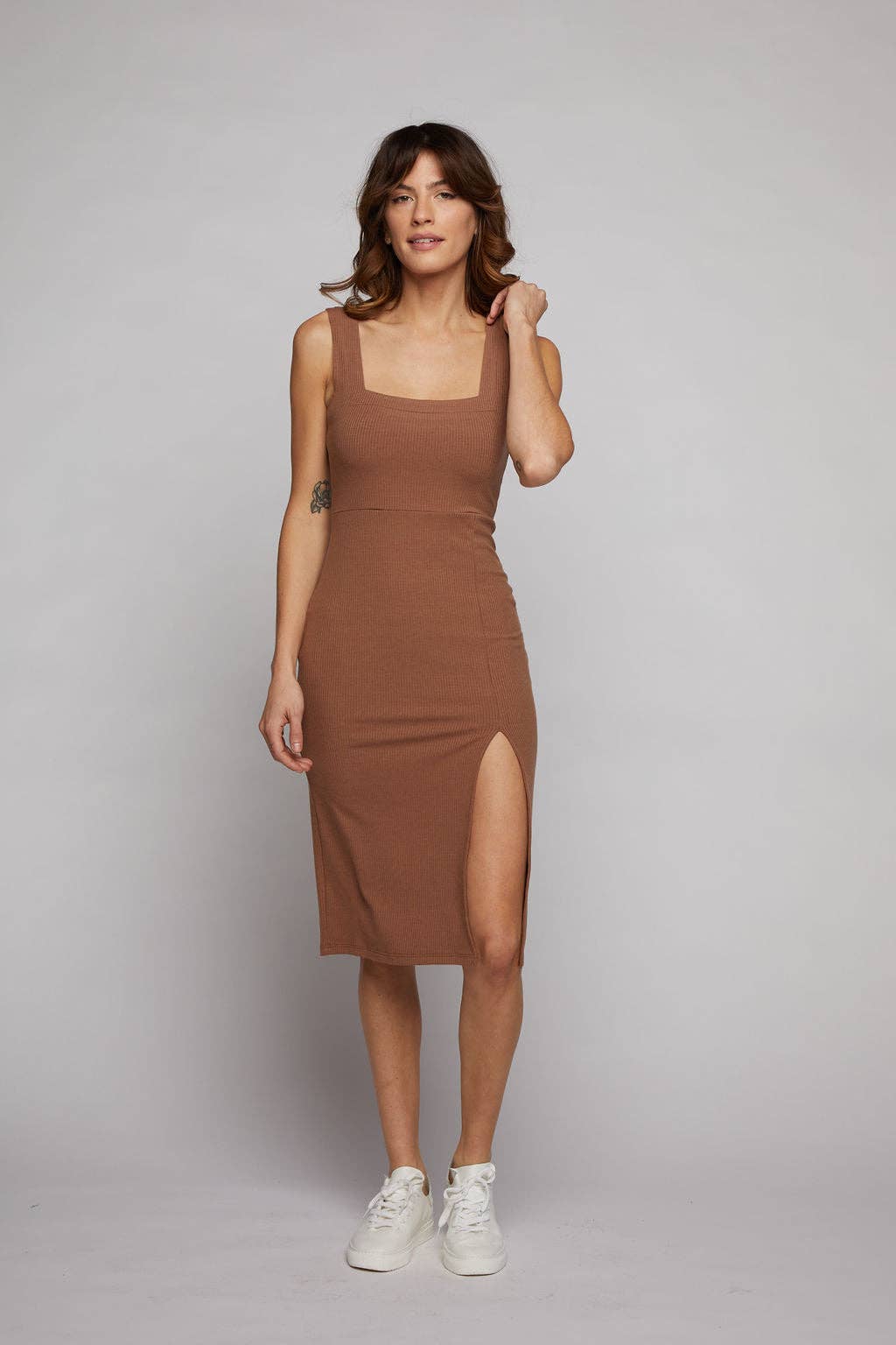 Square Neck Dress with High Slit