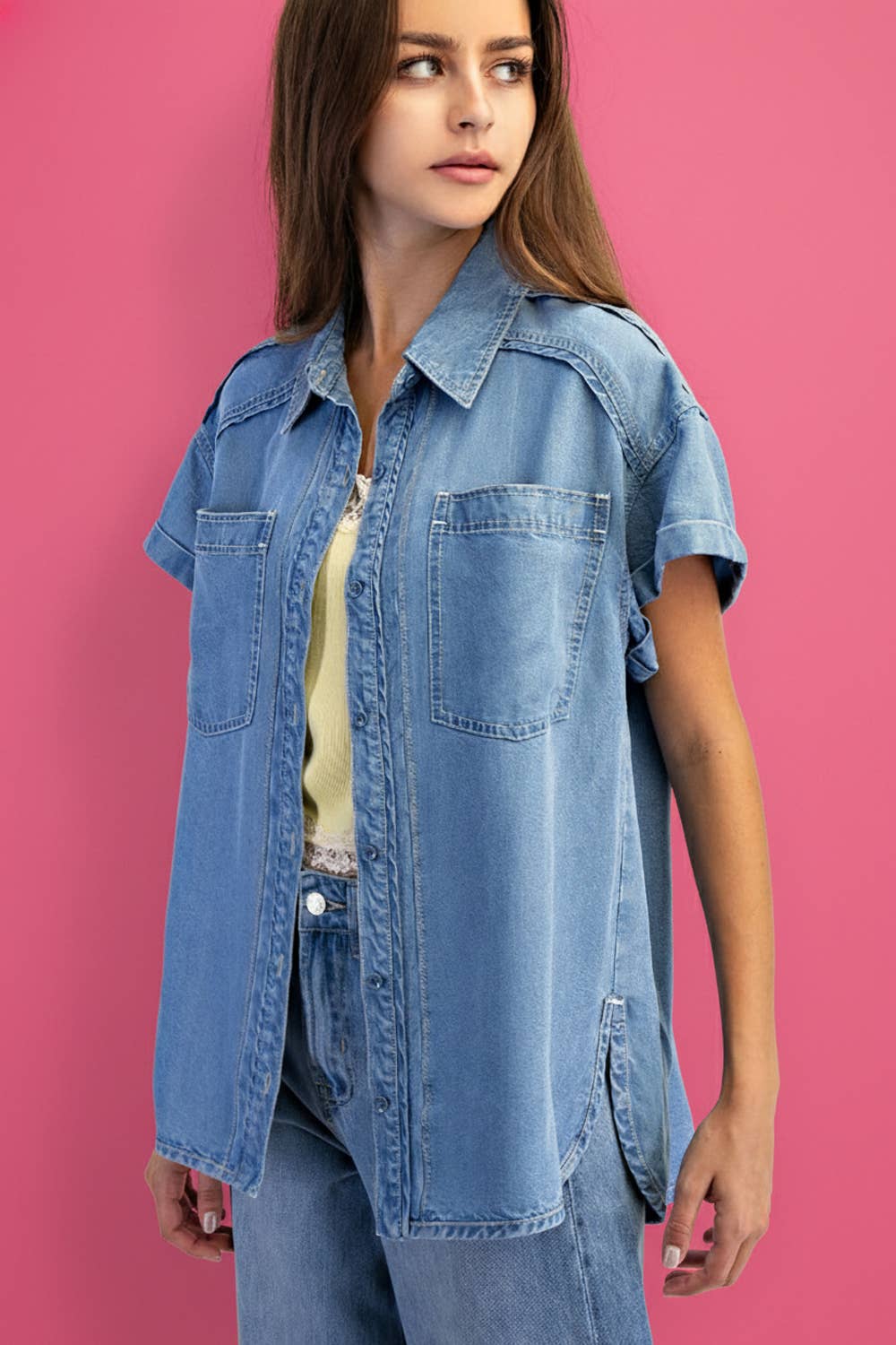 Tencel Denim Short sleeve Top