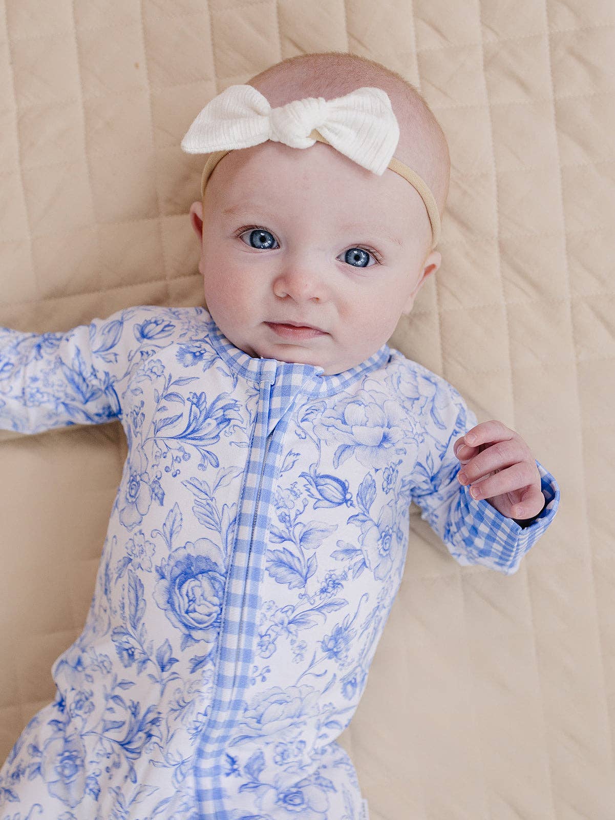 Baby Bamboo Zip Romper Footie & Mittens - Mommy and Me Blue Flowers
