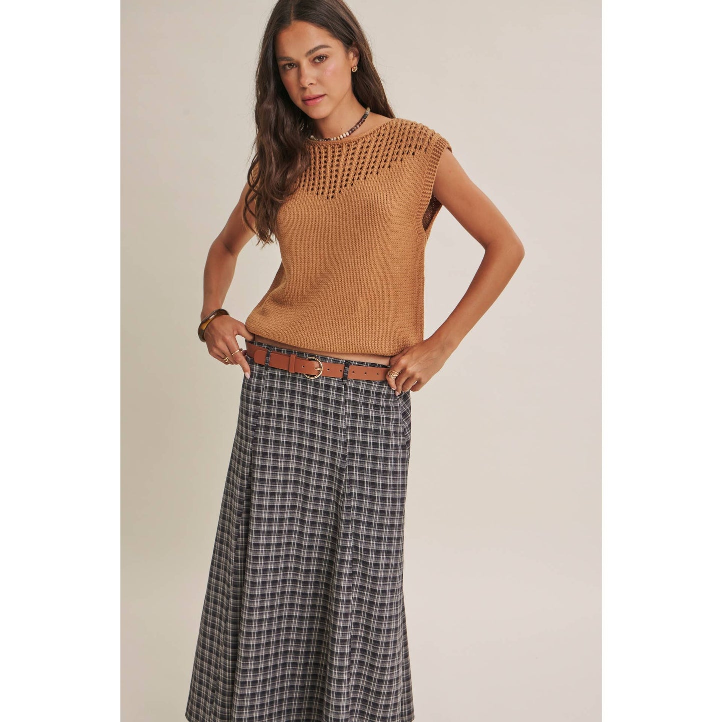 Heritage Plaid Flare Maxi Skirt with Belt