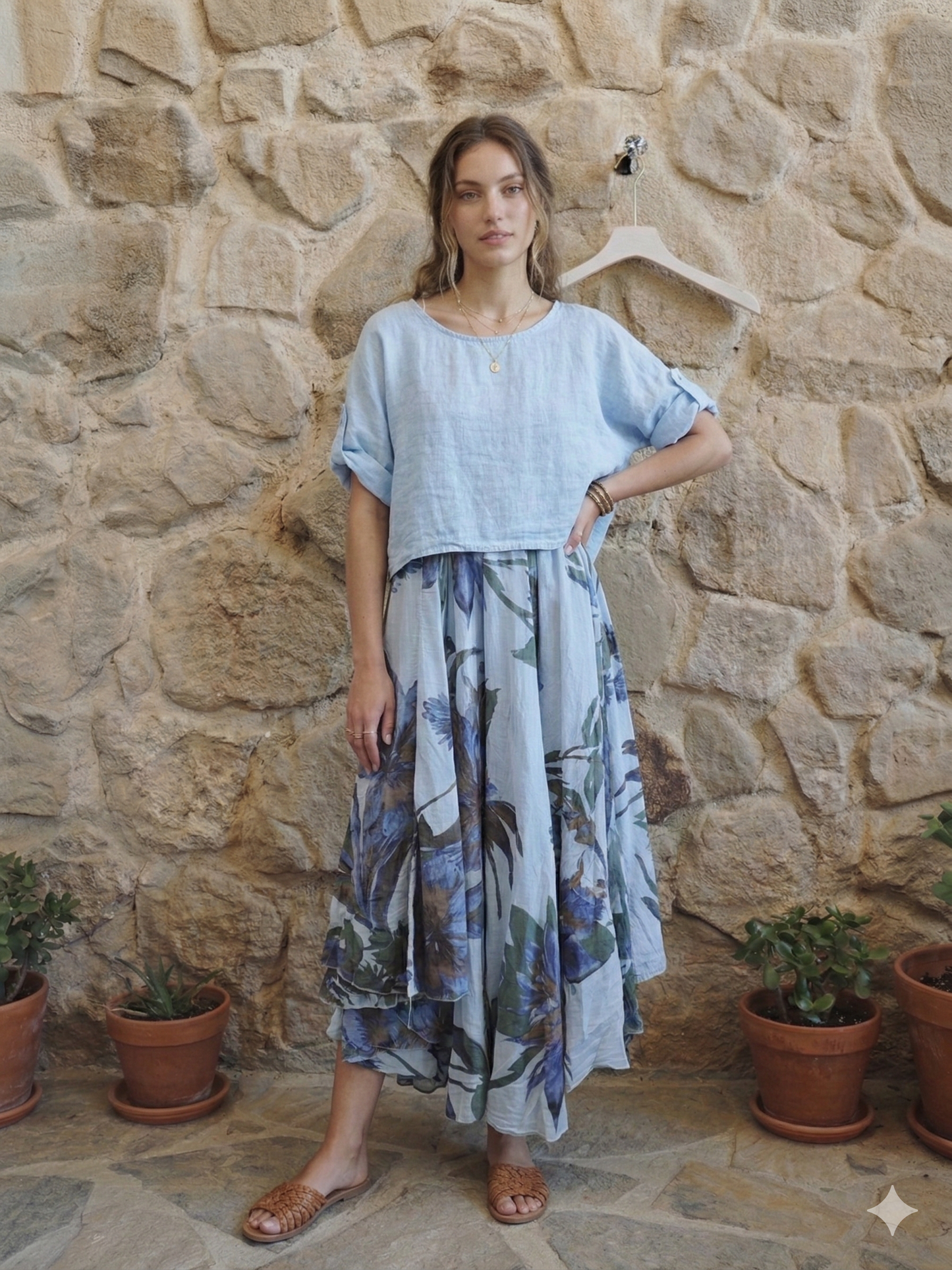 Floral 2-piece Dress Set 100% Italian Linen