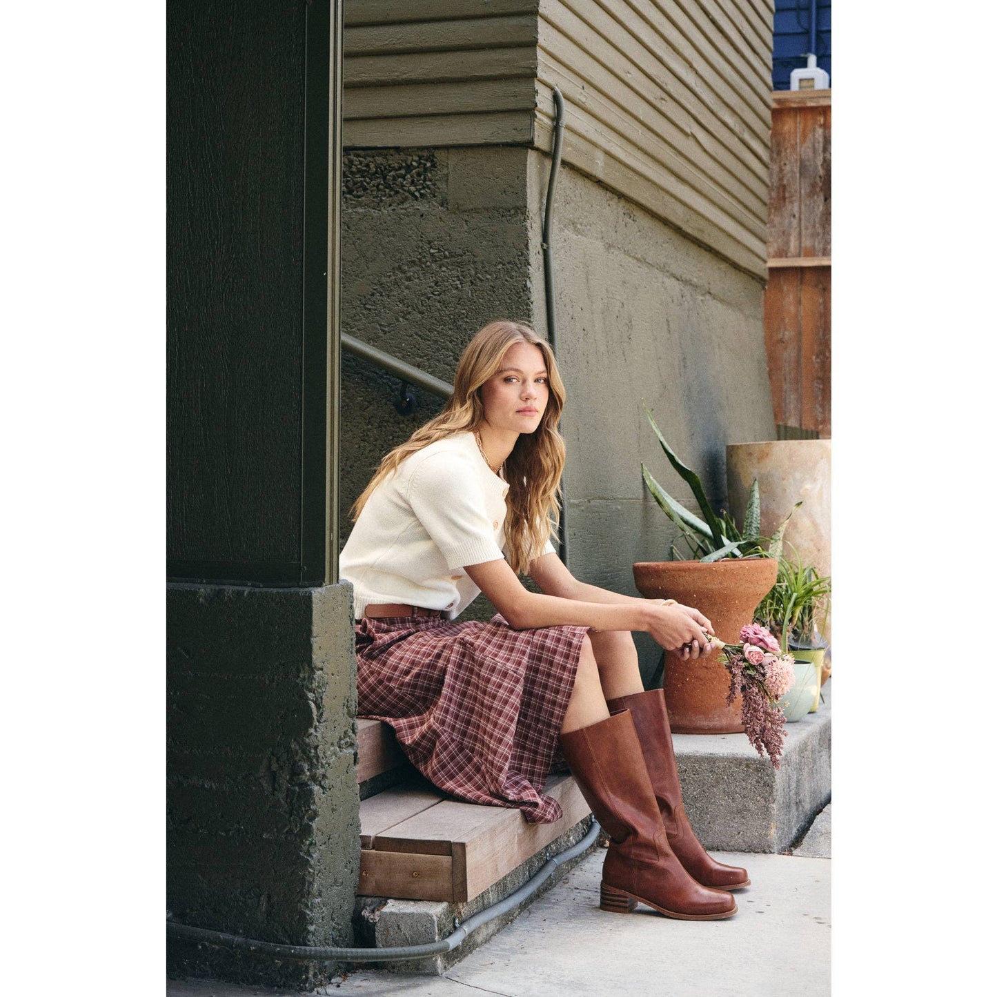Heritage Plaid Flare Maxi Skirt with Belt