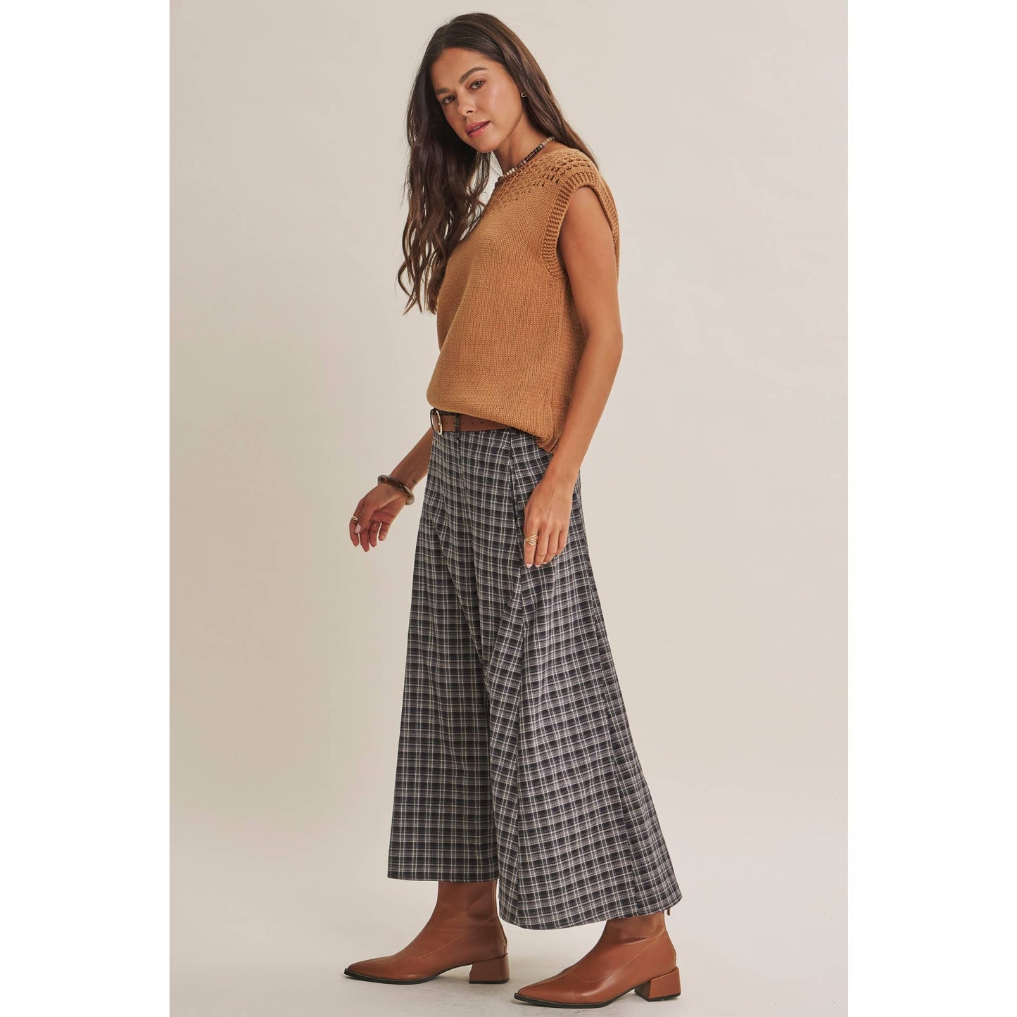 Heritage Plaid Flare Maxi Skirt with Belt