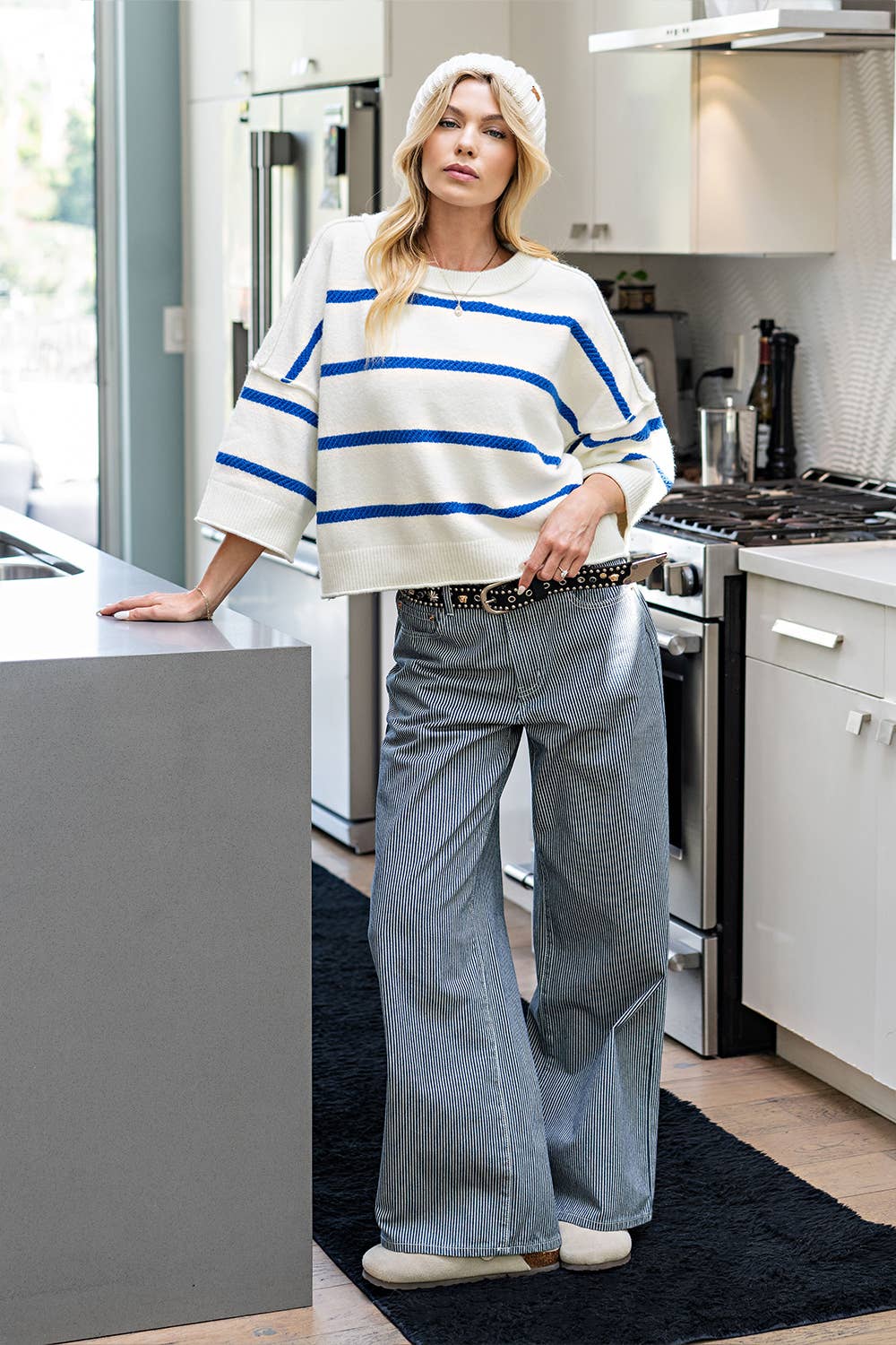 Full Length High Waisted Stripe Jeans