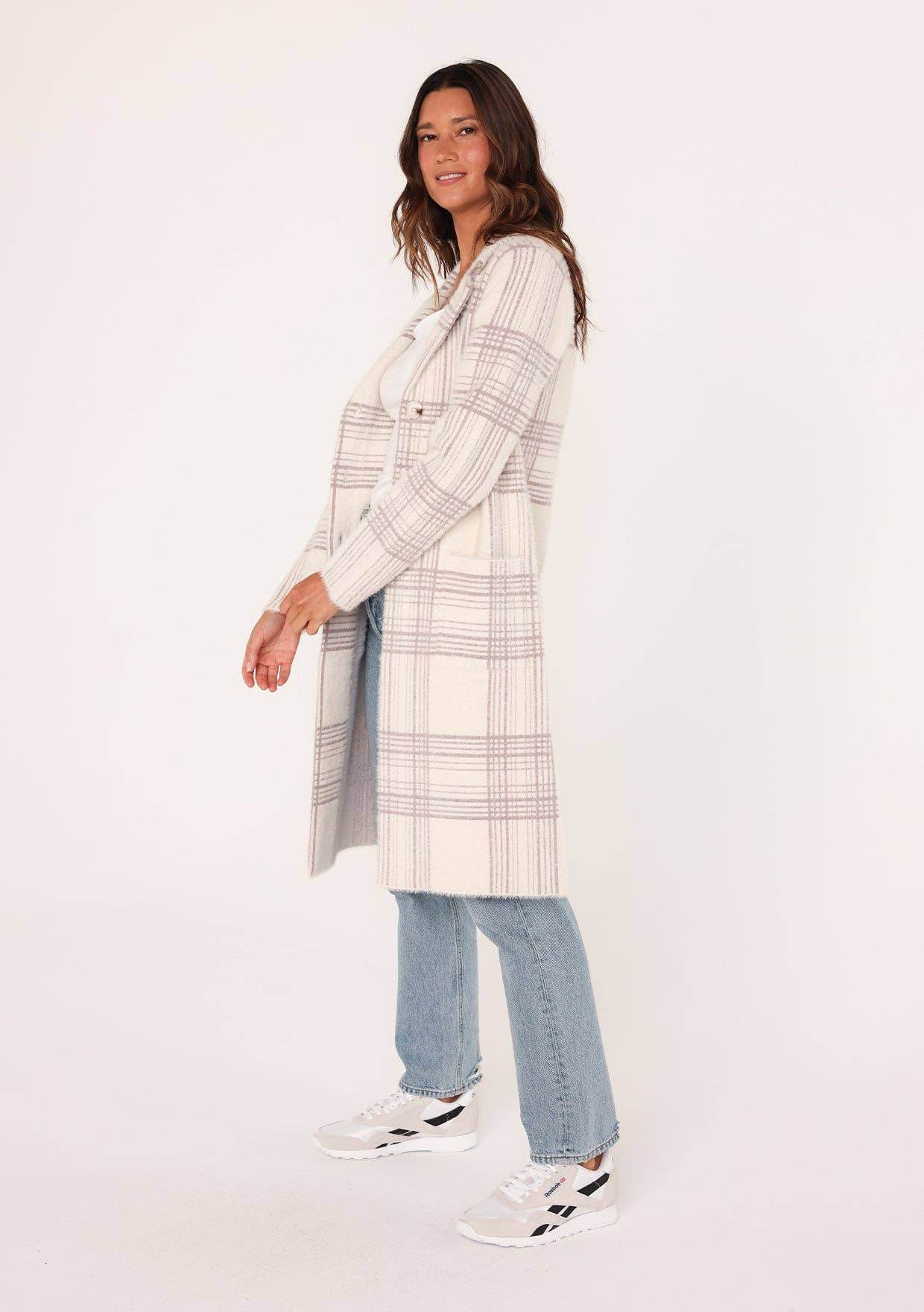Long Fuzzy Plaid Collared Coatigan - SAUVAGE ZSA™
