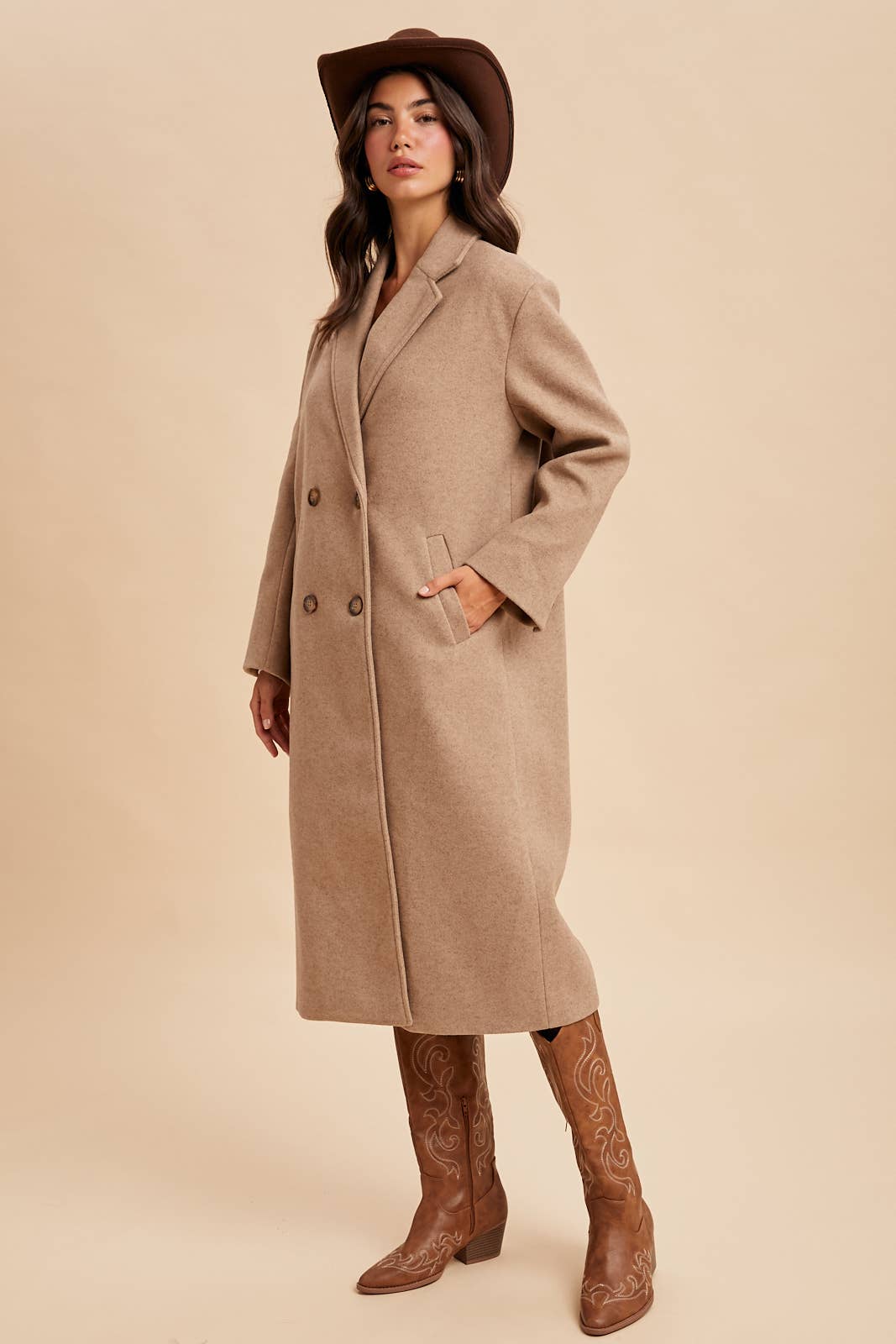 Double Breasted  Lapel Duster Felt Pea Coat