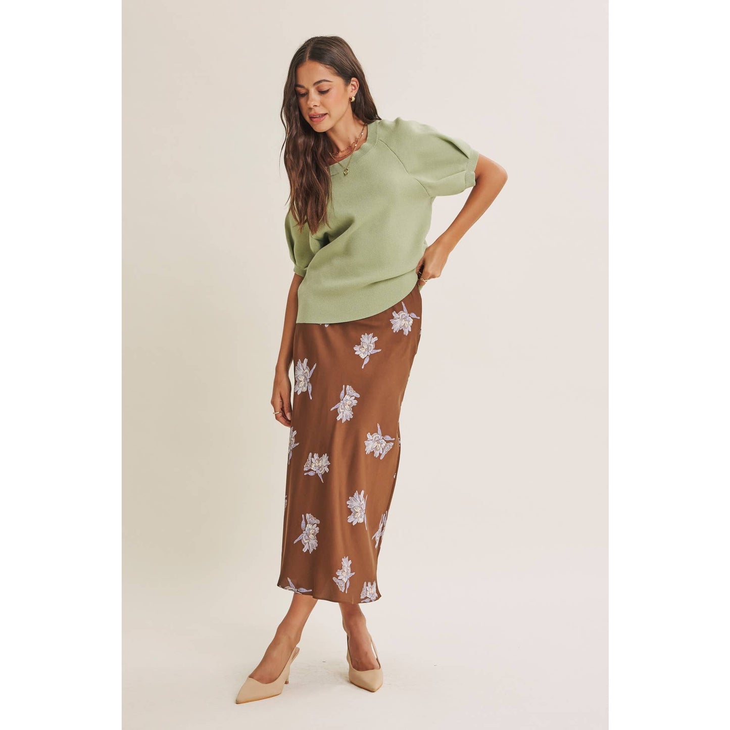 Date Night Satin Floral Midi Skirt